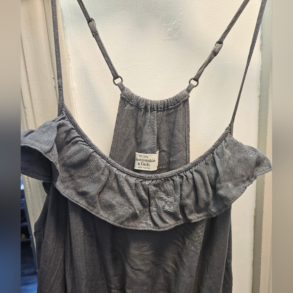 Abercrombie & Fitch Gray Ruffle-Detail Spaghetti Strap Jumpsuit